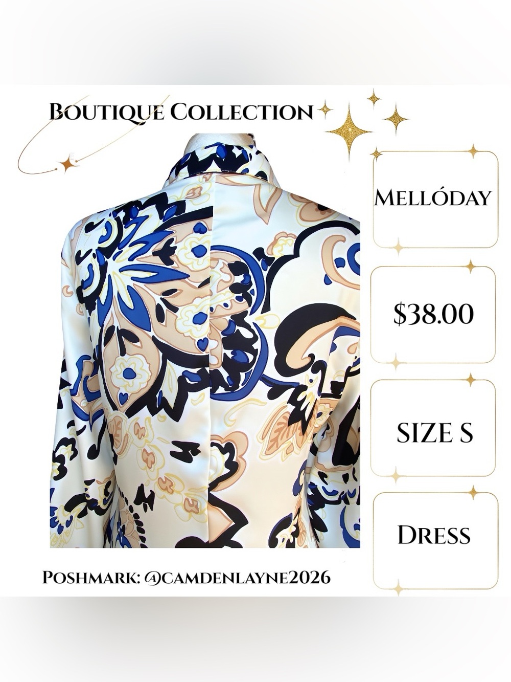 MELLODAY Cream Shirt Dress with Navy and Black Floral Print - Picture 7 of 8